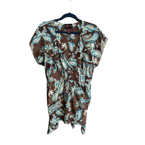 Women's Torrid Size 1 XL Pullover Short Sleeve Blouse, Top, Shirt Brown & Teal - Picture 1 of 6